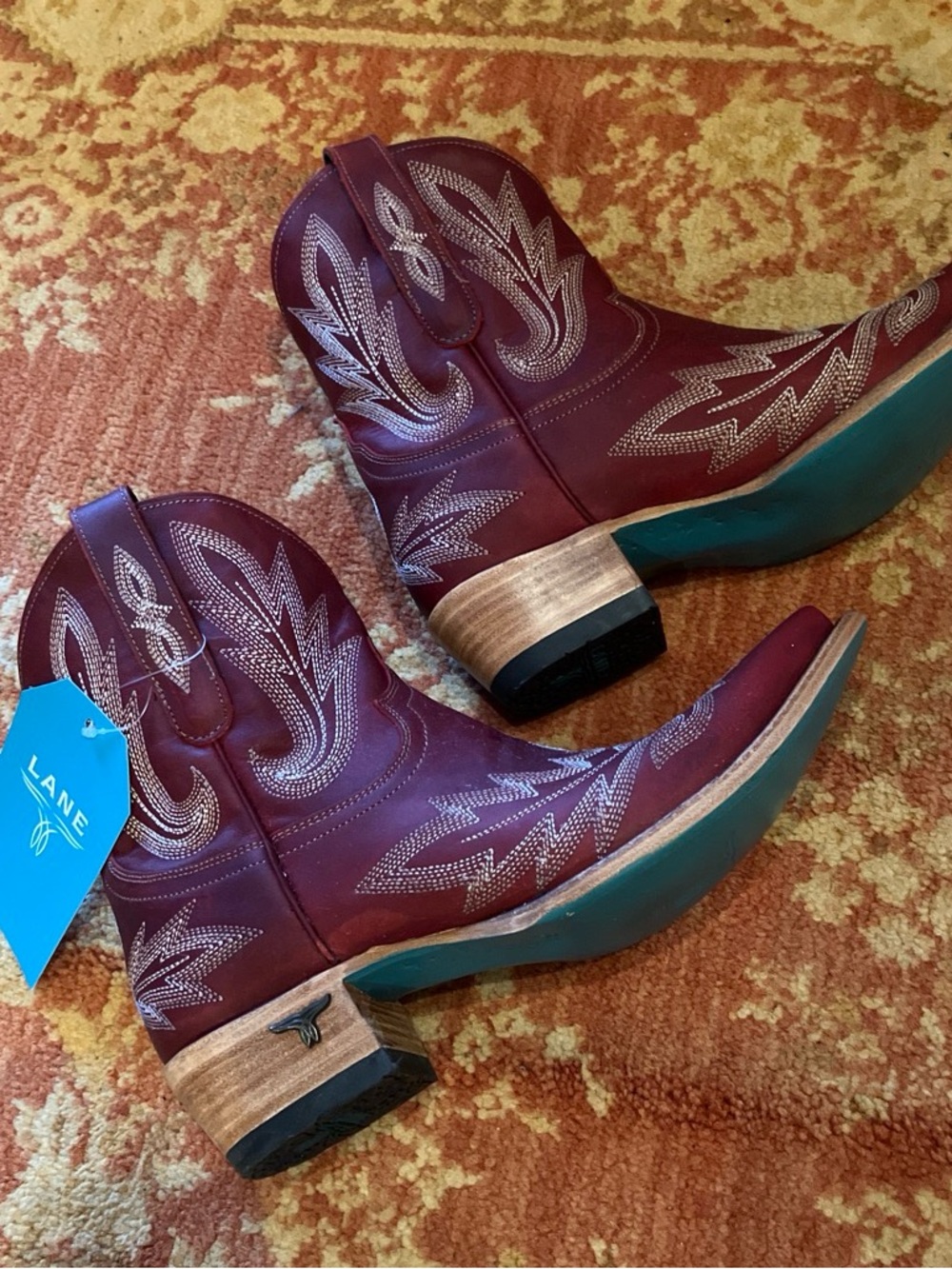 NWT Lane Lexington Leather Western Bootie, Smoldering Ruby, size 8.5